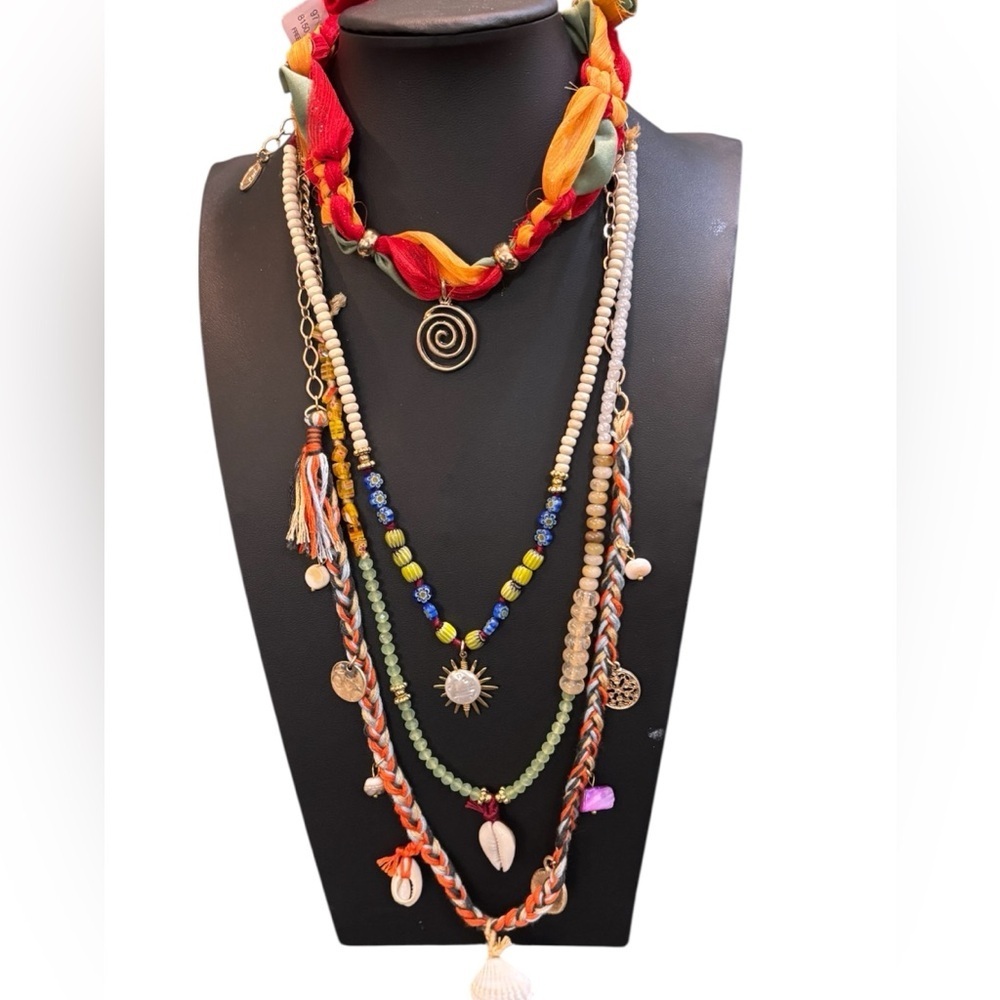 FREE PEOPLE x Ariana Ost River Layered Chain And Textile Necklace NWT - Picture 3 of 5